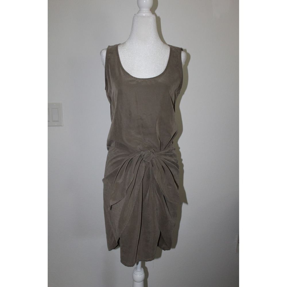 Drew Womens Taupe Front Tie Draped Sleeveless Shift Dress Size Small Made in USA